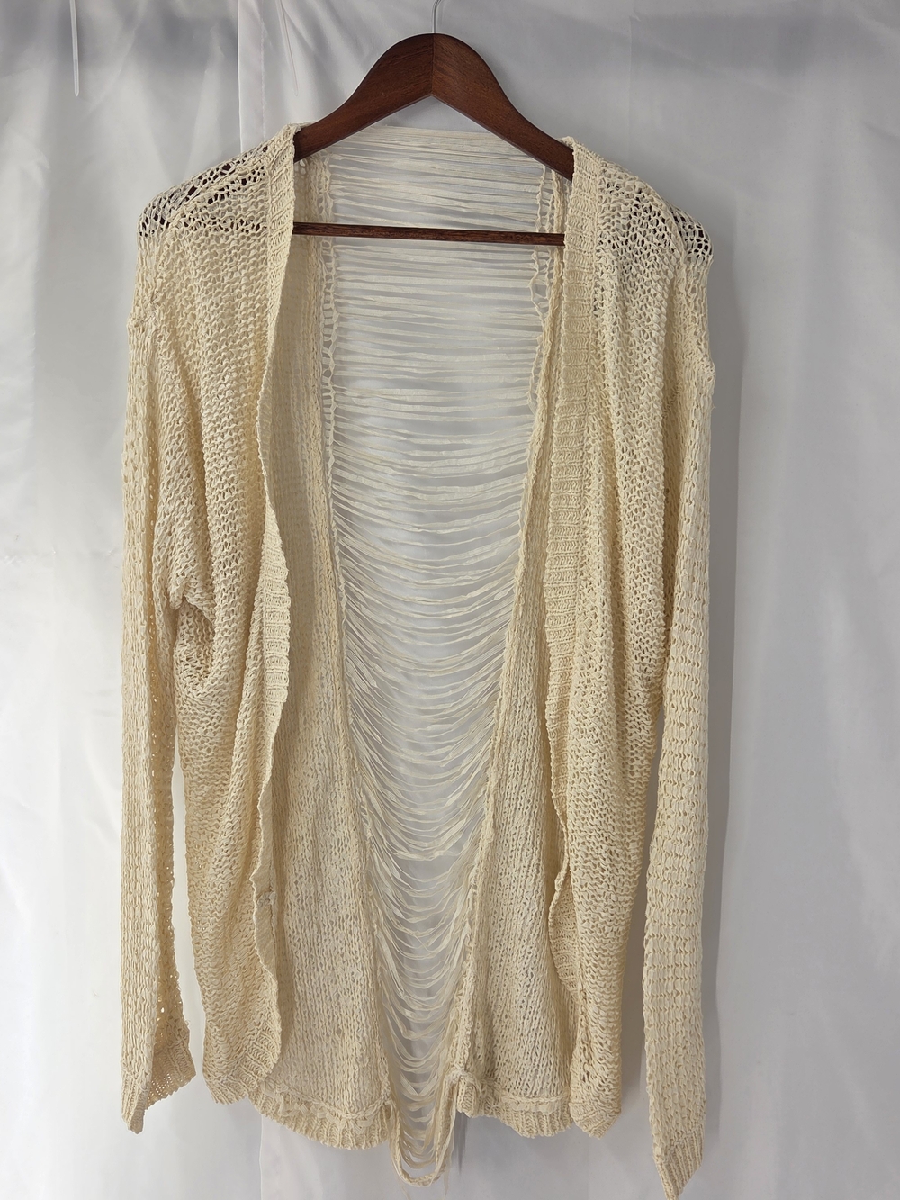 NWT Daytrip Buckle Shredded Open Knit Cardigan Cream M Grunge Fairycore Boho